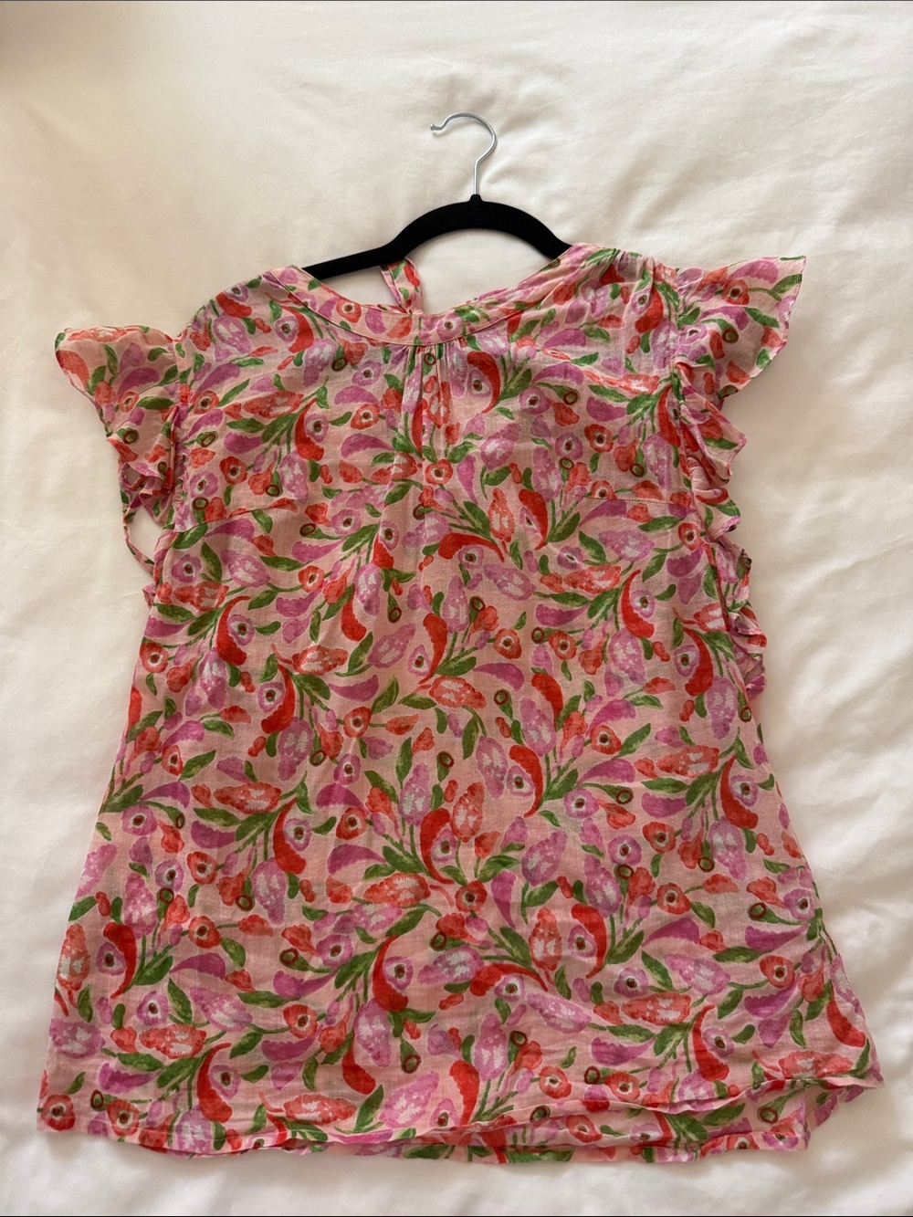 Banjanan Pink Floral blouse with Green and Coral Print